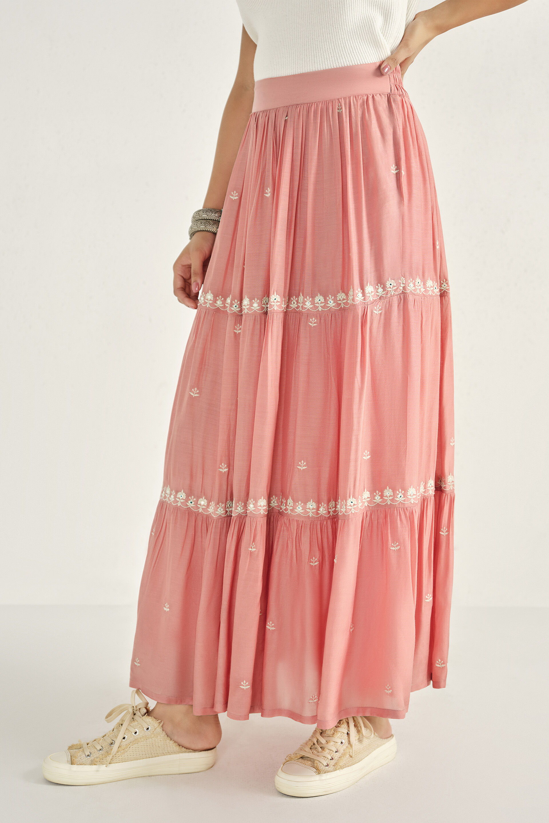 Coral Chase Tiered Skirt, Pink, image 2